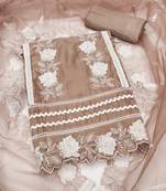 Manvaa women's grey unstitched heavy thread embroidery pure organza dress material 