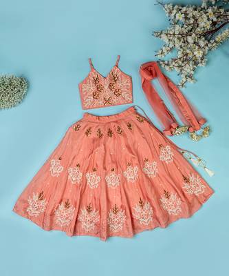 Onion color spun lehenga set for girls. 1