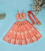 Onion color spun lehenga set for girls.