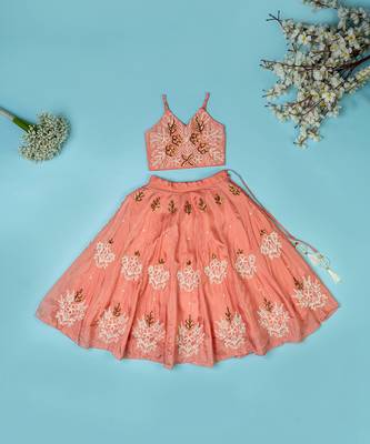 Onion color spun lehenga set for girls. 2