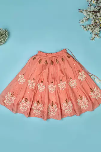 Onion color spun lehenga set for girls.