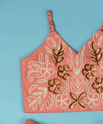 Onion color spun lehenga set for girls. 4