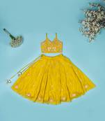 Golden yellow pure spun lehenga set for girls.