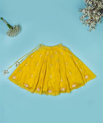 Golden yellow pure spun lehenga set for girls. 4