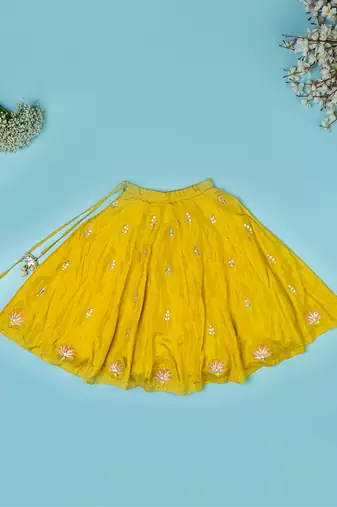 Golden yellow pure spun lehenga set for girls.