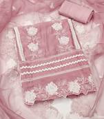 Manvaa women's baby pink thread embroidery pure organza dress material