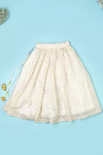 Ivory chanderi floral printed lehenga set for girls