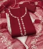 Manvaa women's maroon thread embroidery premium cotton silk dress material