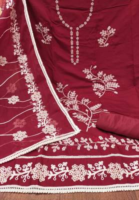 Manvaa women's maroon thread embroidery premium cotton silk dress material 2