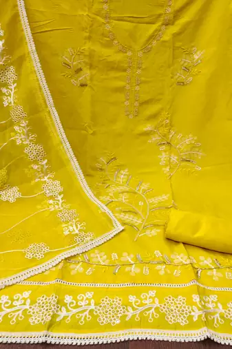 Manvaa women's light green embroidery premium cotton silk dress material