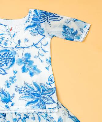 Blue printed  chanderi lehenga for girls 3