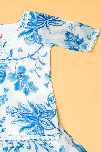 Blue printed  chanderi lehenga for girls
