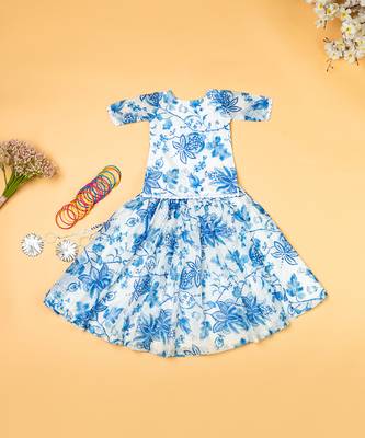 Blue printed  chanderi lehenga for girls 4