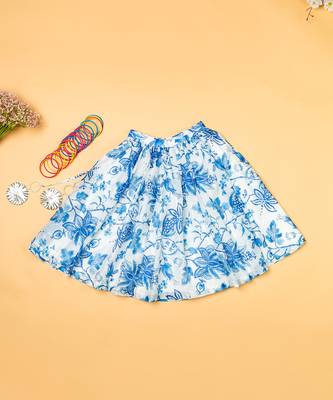 Blue printed  chanderi lehenga for girls 5