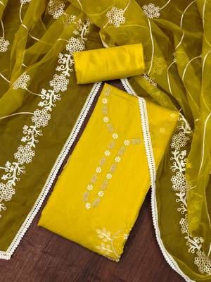 Manvaa women's light green embroidery premium cotton silk dress material 4