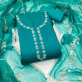 Manvaa women's blue thread embroidery premium cotton silk dress material 1