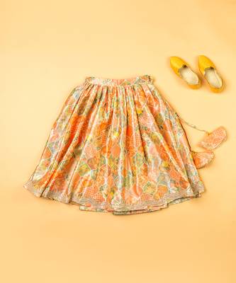 Multi-colored chanderi floral printed lehenga set for girls 5