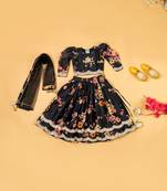 Black chanderi puff sleeves lehenga set for girls