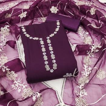 Manvaa women's voilet thread embroidery premium cotton silk dress material 1