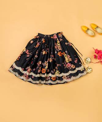 Black chanderi puff sleeves lehenga set for girls 5