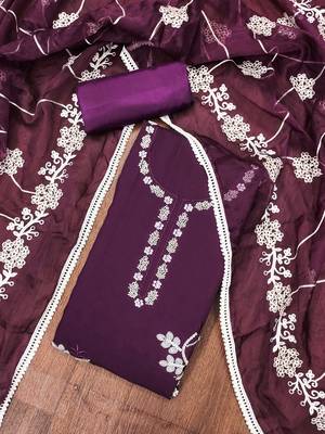 Manvaa women's voilet thread embroidery premium cotton silk dress material 4