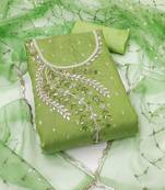 Manvaa women's light green unstitched handwork simmer banarasi dress material 