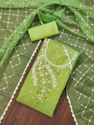 Manvaa women's light green handwork simmer banarasi dress material 4