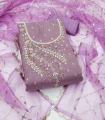 Manvaa women's levender unstitched handwork simmer banarasi dress material 