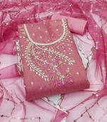 Manvaa women's pink unstitched handwork simmer banarasi dress material 