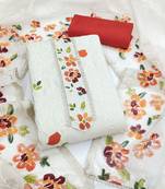 Manvaa women's white thread work roman silk dress material