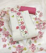 Manvaa women's white unstitched thread work roman silk dress material (msmfc11460c)