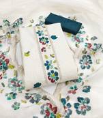 Manvaa women's white thread work roman silk dress material