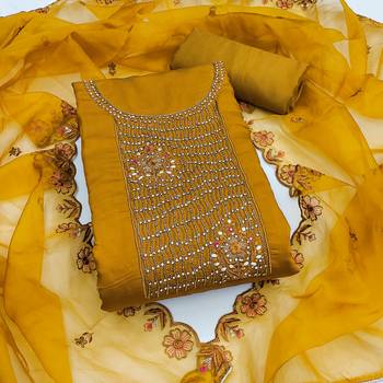 Manvaa women's mustered heavy embroidery roman silk dress material 1