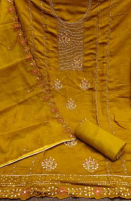 Manvaa women's mustered heavy embroidery roman silk dress material 2
