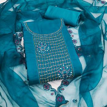 Manvaa women's blue heavy embroidery roman silk dress material 1