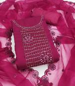 Manvaa women's pink unstitched heavy embroidery roman silk dress material 