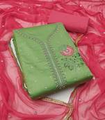 Manvaa women's light green unstitched thread embroidery cotton dress material (mt557lgn)