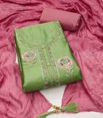 Manvaa women's light green unstitched thread embroidery cotton dress material 