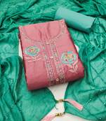 Manvaa women's pink unstitched heavy thread daimond embroidery cotton dress material 