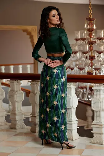 Evergreen satin skirt set