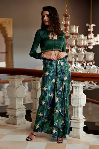 Evergreen satin skirt set