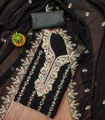 Manvaa women's black unstitched heavy zari embroidery georgette dress material (mt559blk)