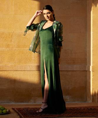 Evergreen satin long dress 4