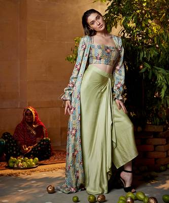 Pistachio satin skirt set 1