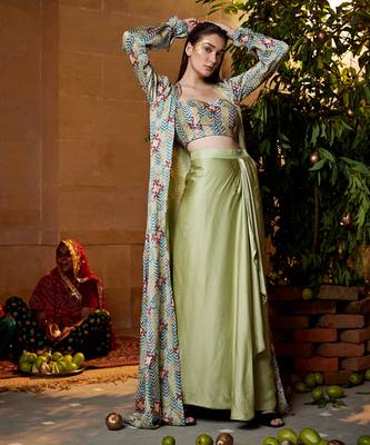 Pistachio satin skirt set 2