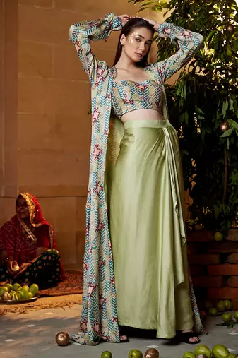 Pistachio satin skirt set