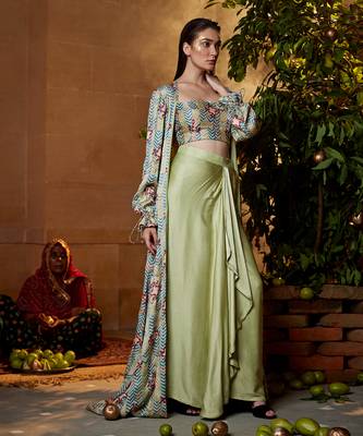Pistachio satin skirt set 3