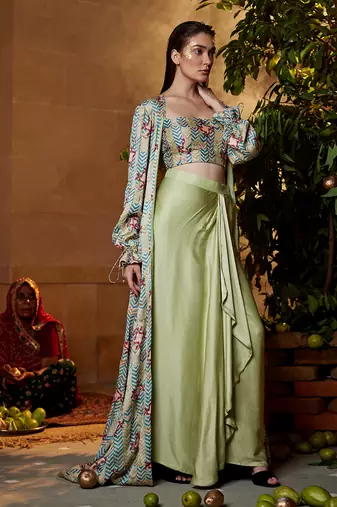 Pistachio satin skirt set