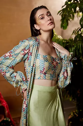 Pistachio satin skirt set