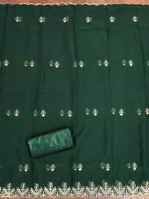 Manvaa women's green heavy zari embroidery georgette dress material 4